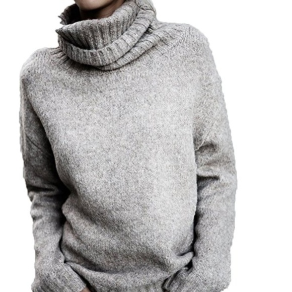 ODELIA Oversized Wool Taupe Turtleneck Sweater - Picture 8 of 8